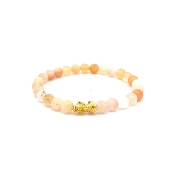 18K Gold Pixiu Piyao Bracelet Elastic Natural Gemstones Aventurine Multicolor 6m - Picture 1 of 5